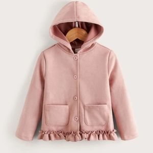 Shein Toddler girls dual pocket frill trim suede coat, 5y